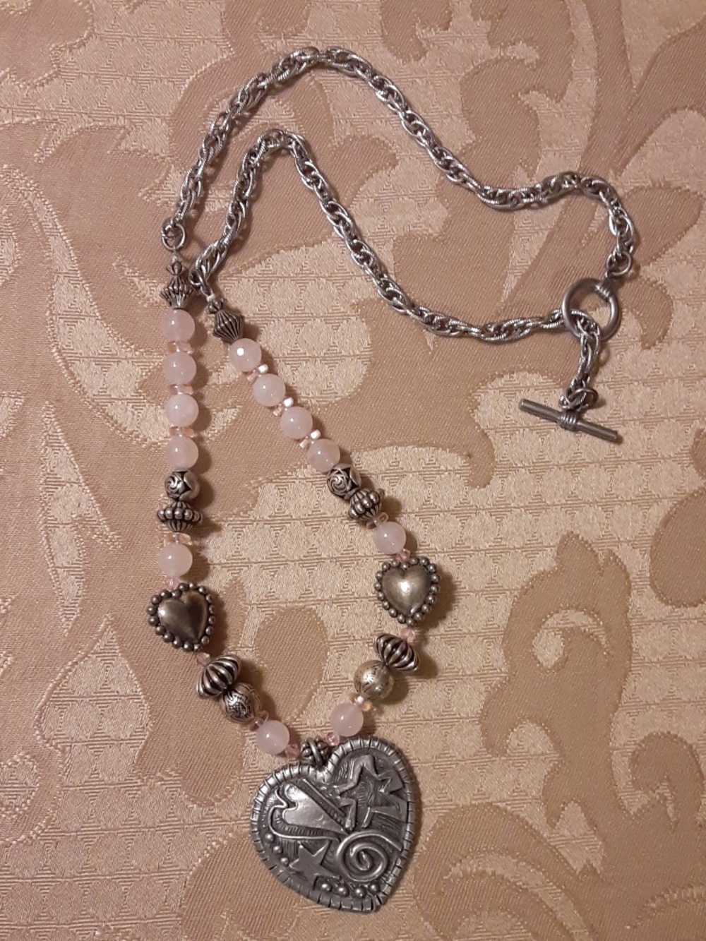 Marcie USA Pewter & Beaded Heart Shaped Necklace